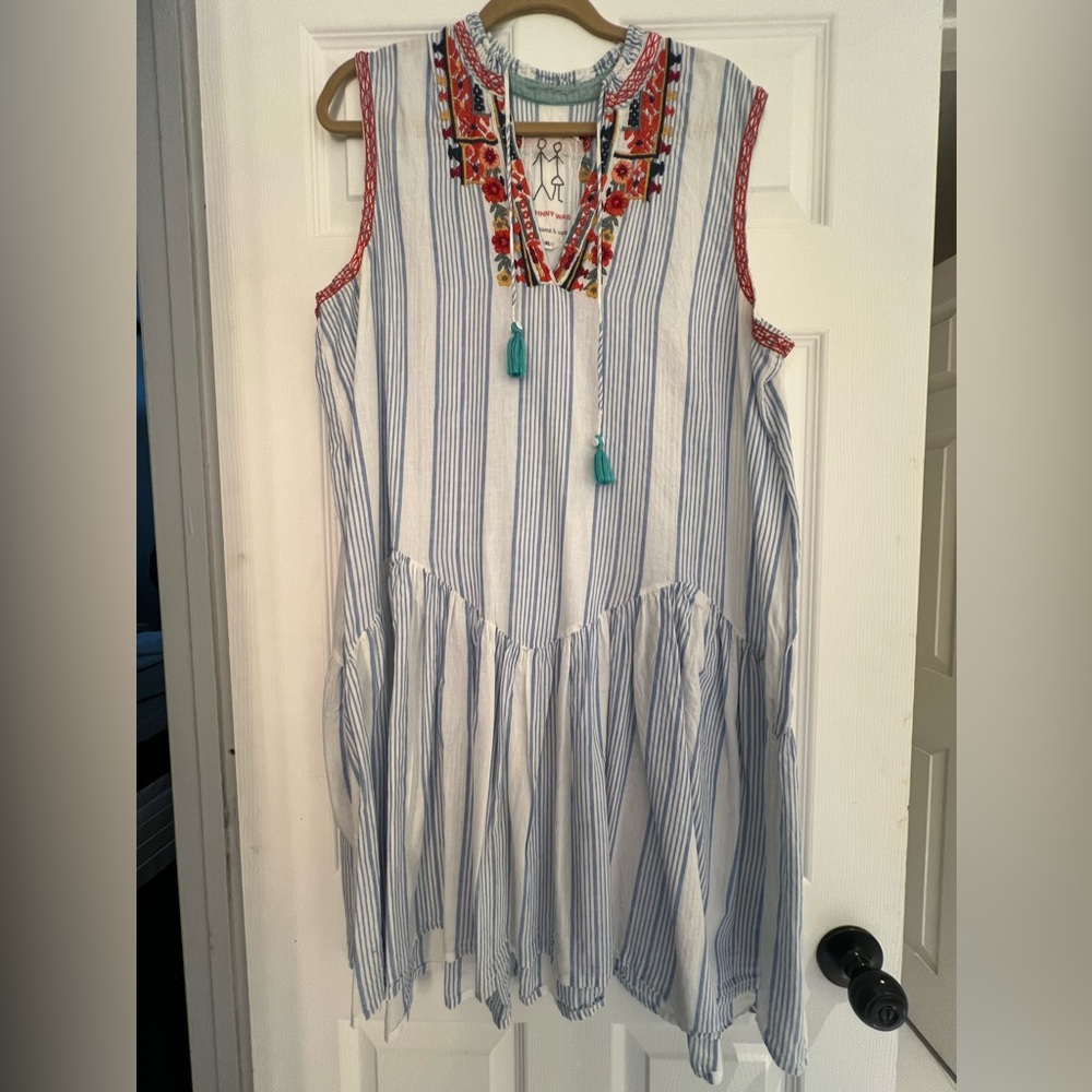 Johnny Was cotton mini dress with embroidery in xl
